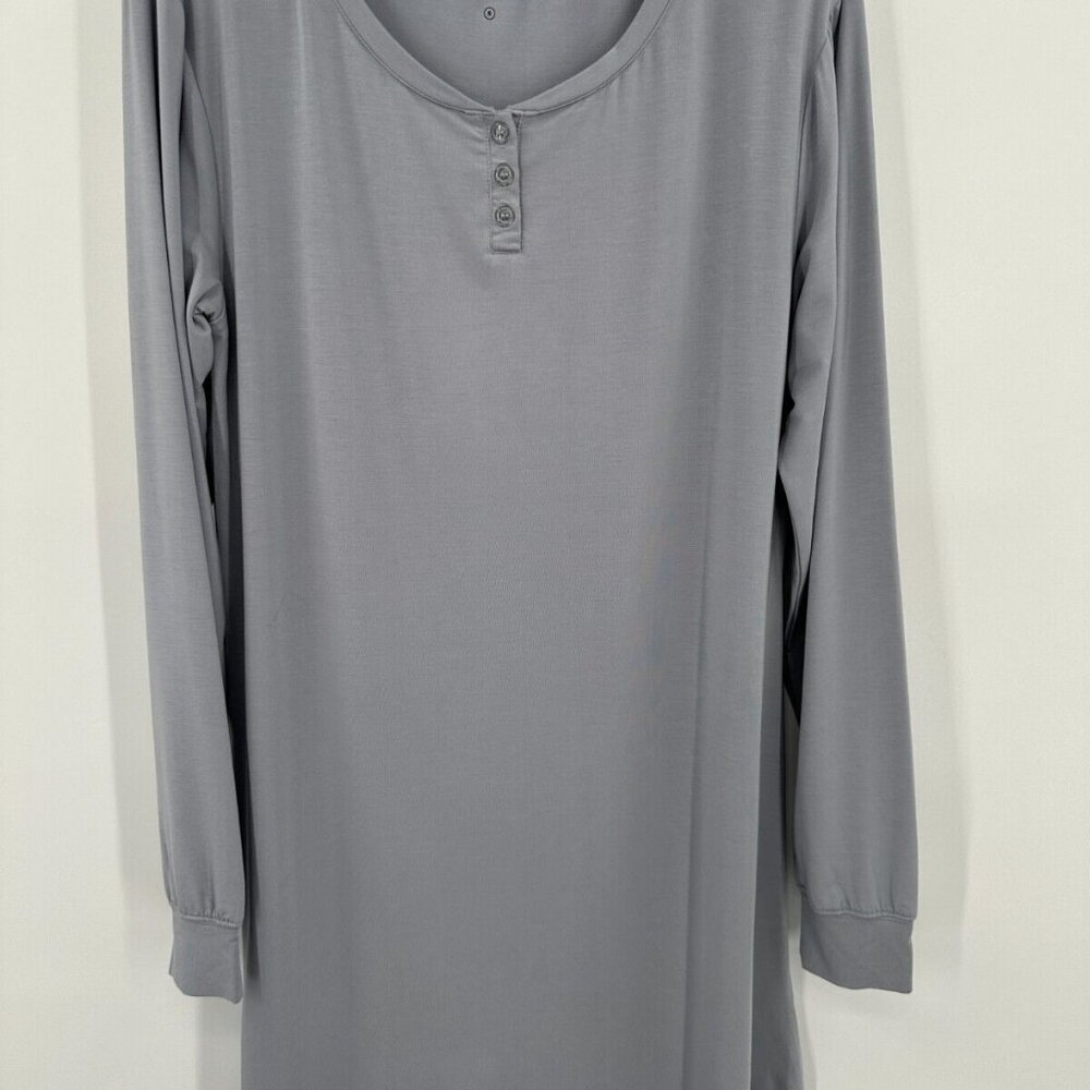 Softies Hailey 36" Long Sleeve Henley Sleep Shirt size S in Gray Night Gown spt*